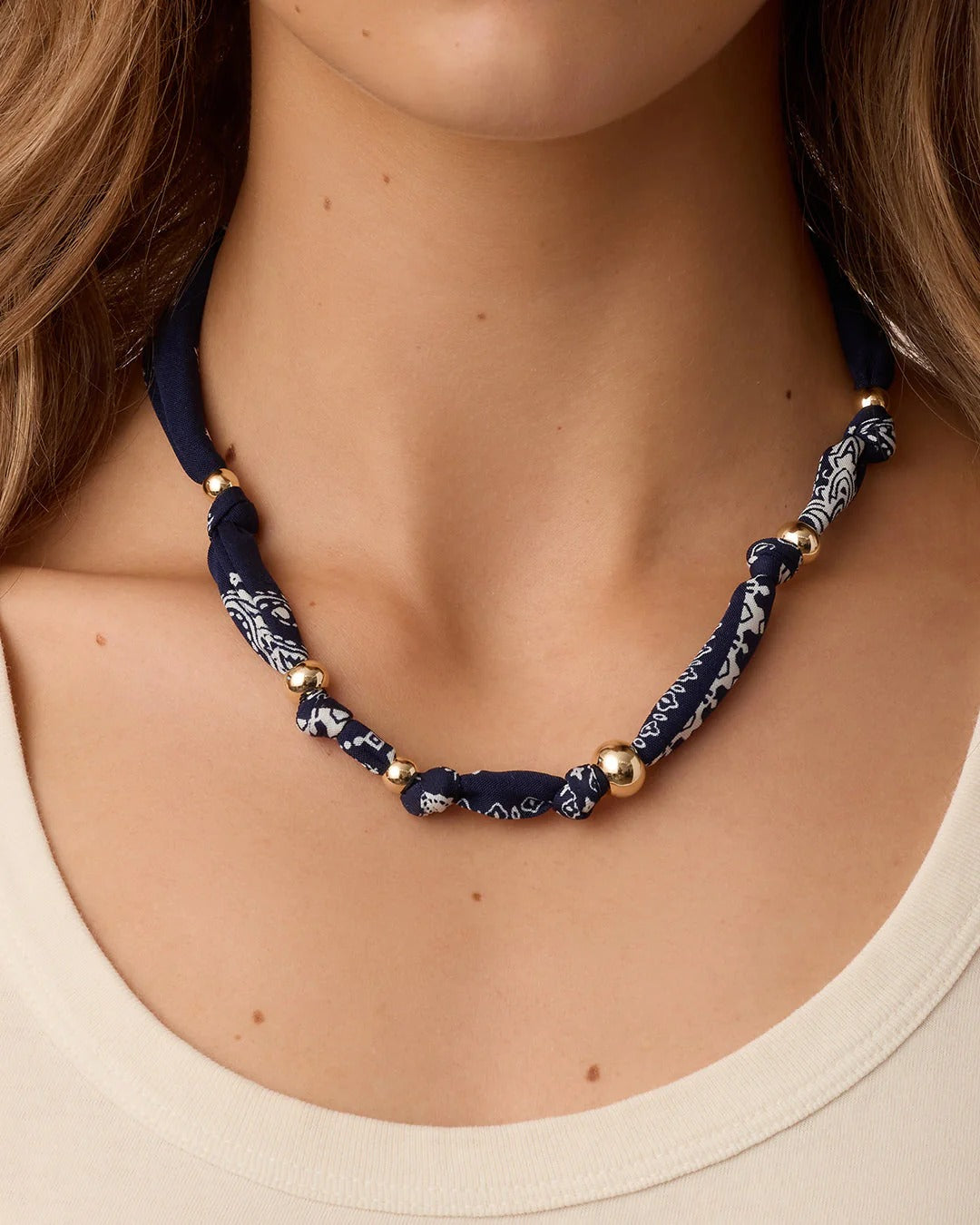 GORJANA - Paisley Bandana Knot Necklace in Navy Necklaces