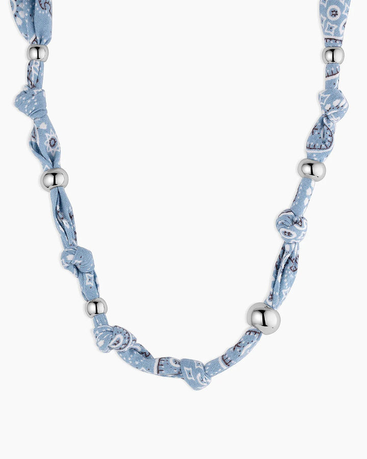 GORJANA - Paisley Bandana Knot Necklace in Silver Chambray Necklaces