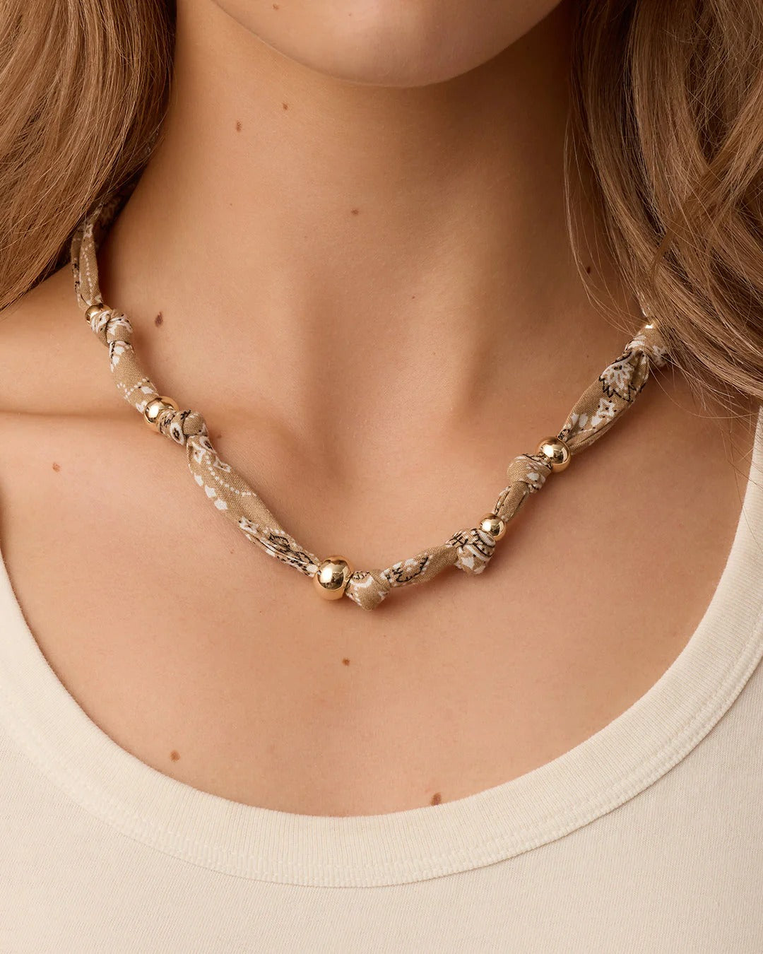 GORJANA - Paisley Bandana Knot Necklace in Taupe Necklaces