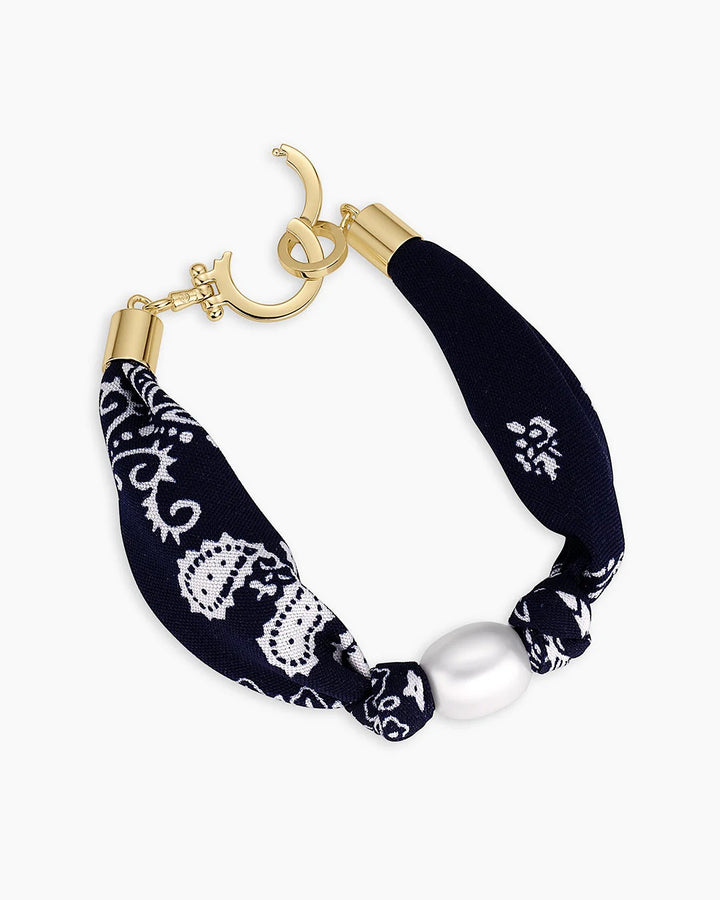 GORJANA - Paisley Bandana Pearl Bracelet in Navy Bracelets