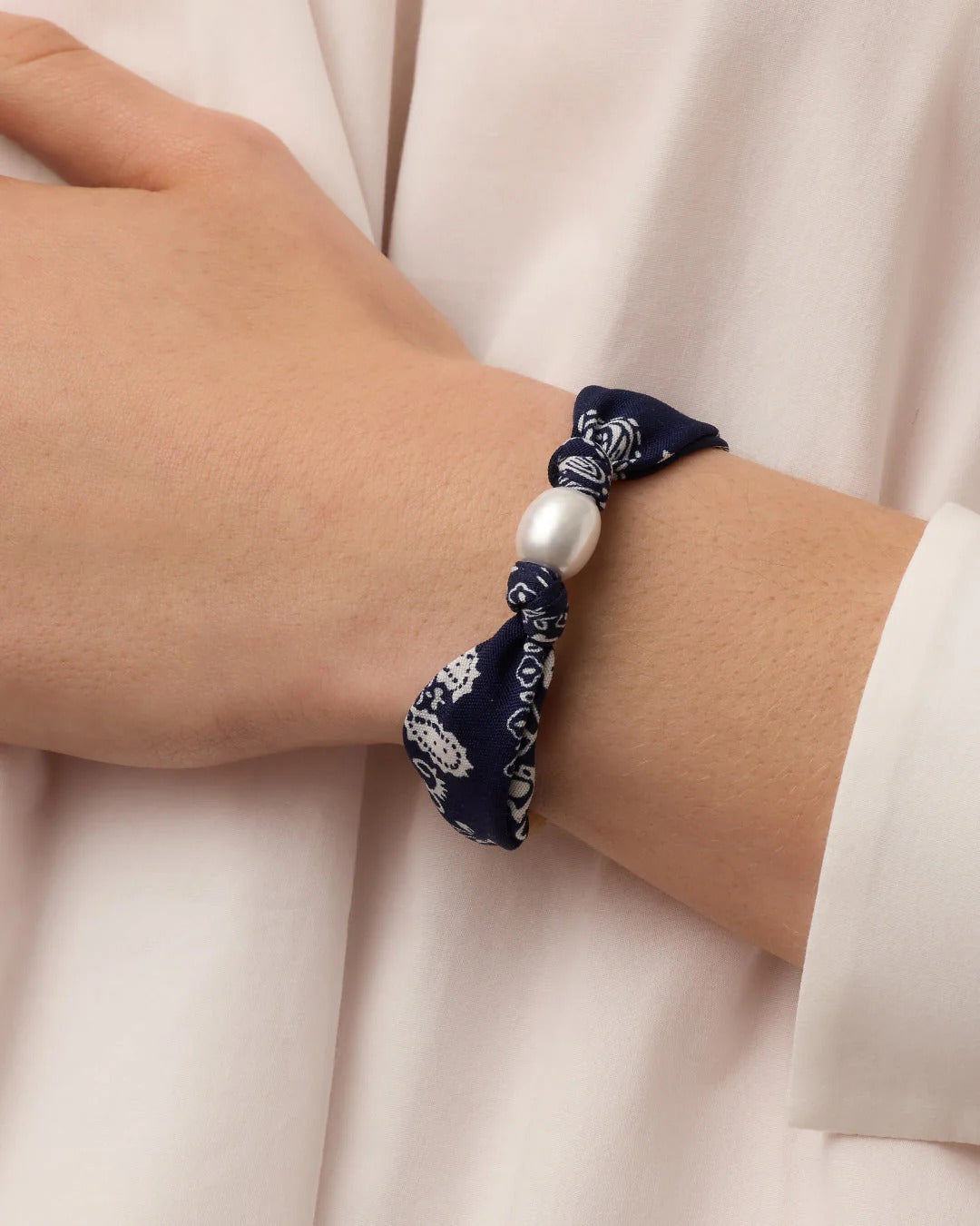 GORJANA - Paisley Bandana Pearl Bracelet in Navy Bracelets