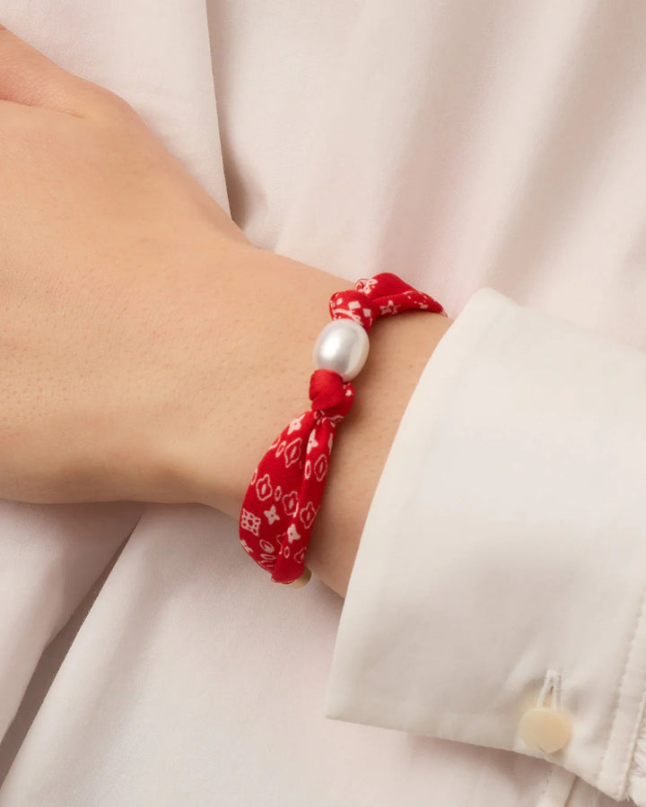 GORJANA - Paisley Bandana Pearl Bracelet in Red Bracelets