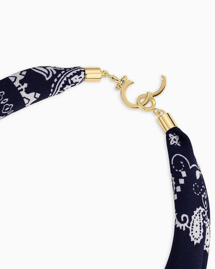GORJANA - Paisley Bandana Pearl Necklace in Navy Necklaces