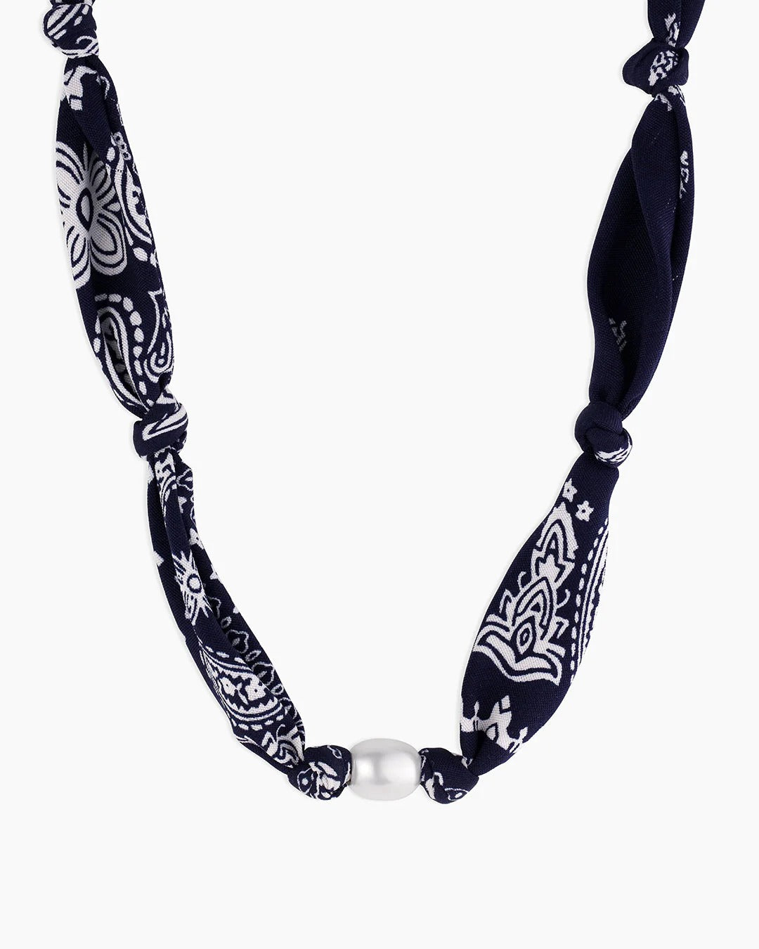 GORJANA - Paisley Bandana Pearl Necklace in Navy Necklaces