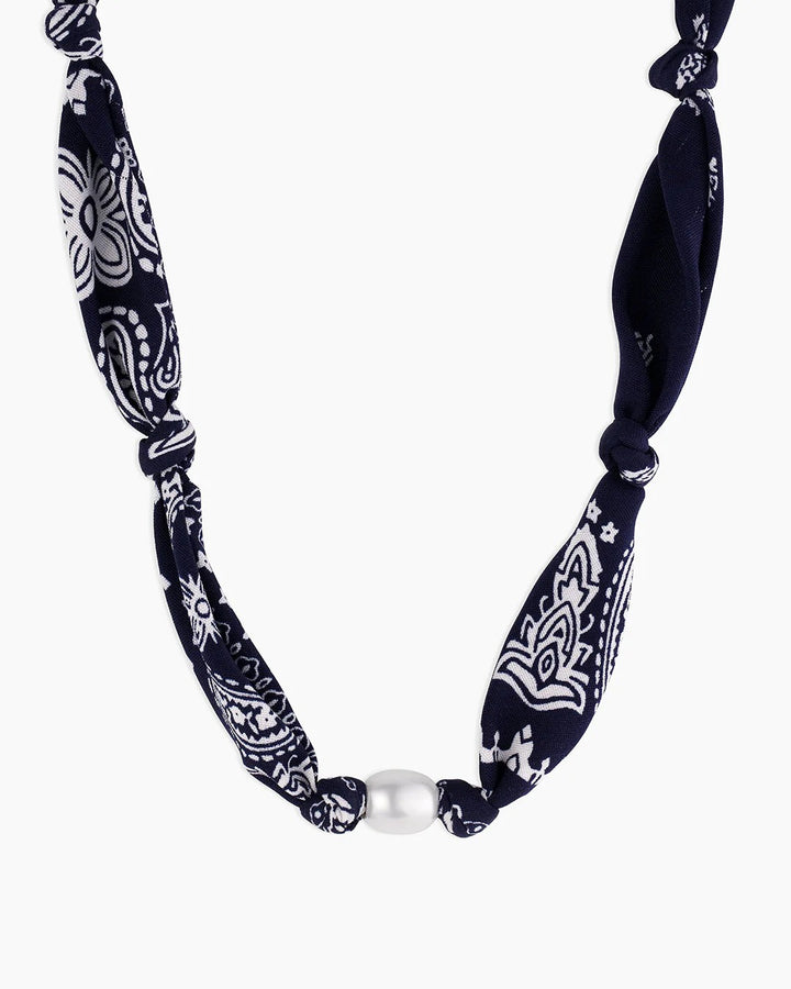 GORJANA - Paisley Bandana Pearl Necklace in Navy Necklaces