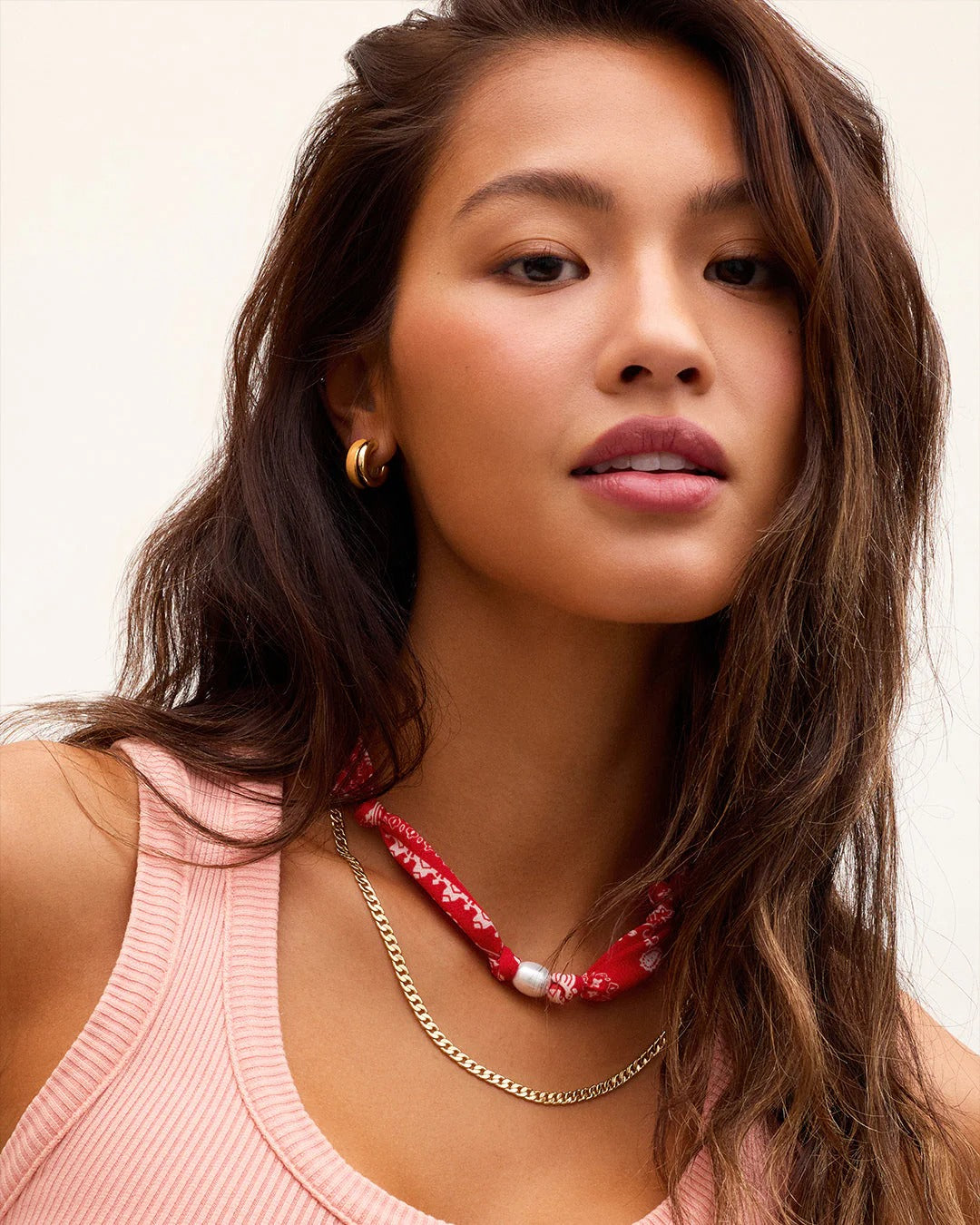 GORJANA - Paisley Bandana Pearl Necklace in Red Necklaces