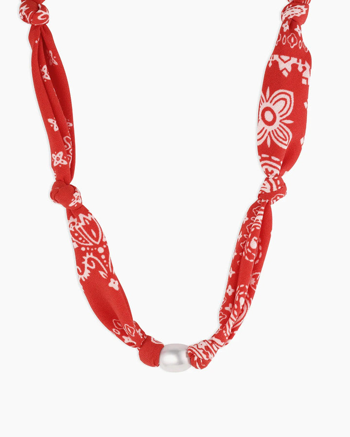 GORJANA - Paisley Bandana Pearl Necklace in Red Necklaces
