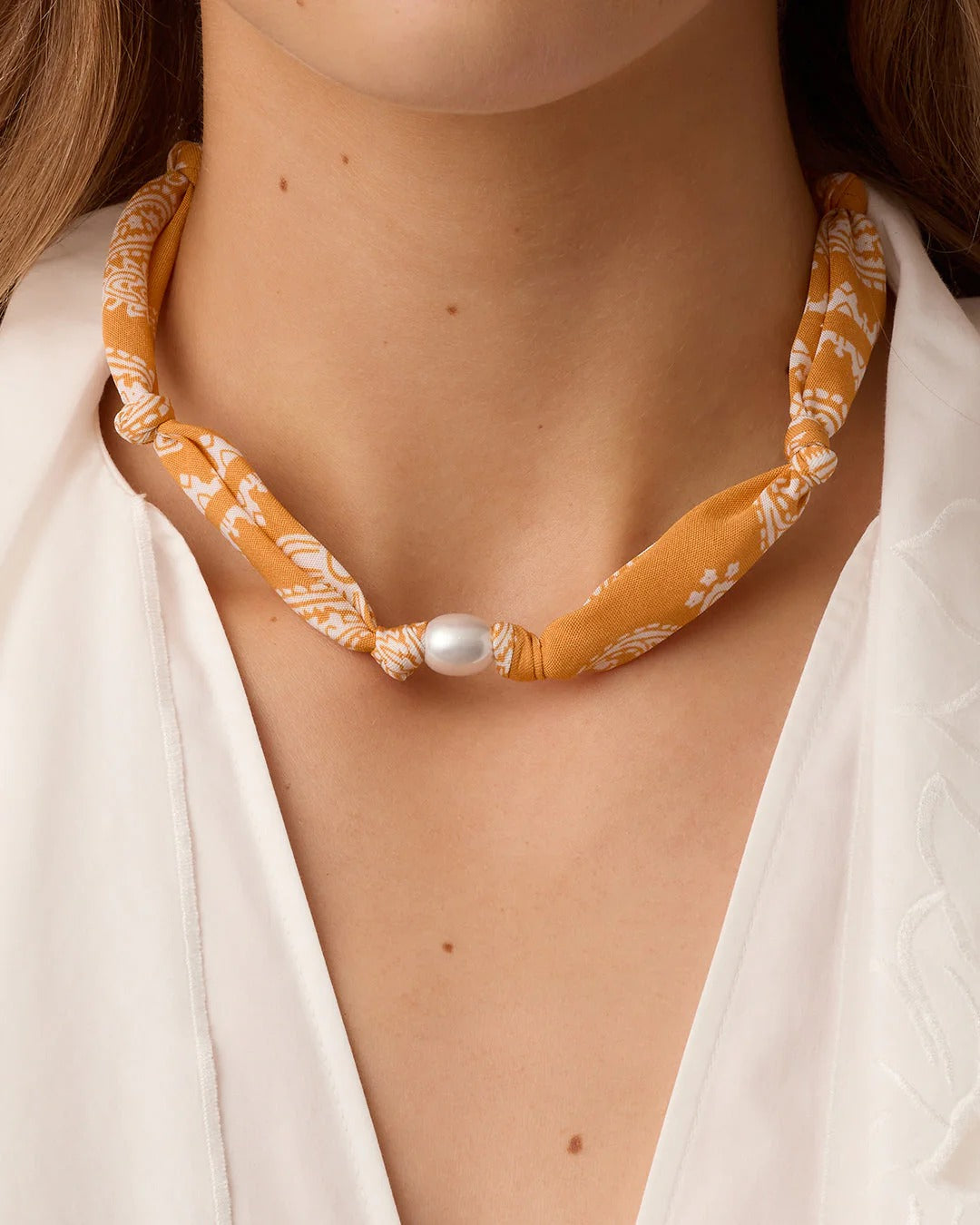 GORJANA - Paisley Bandana Pearl Necklace in Yellow Necklaces