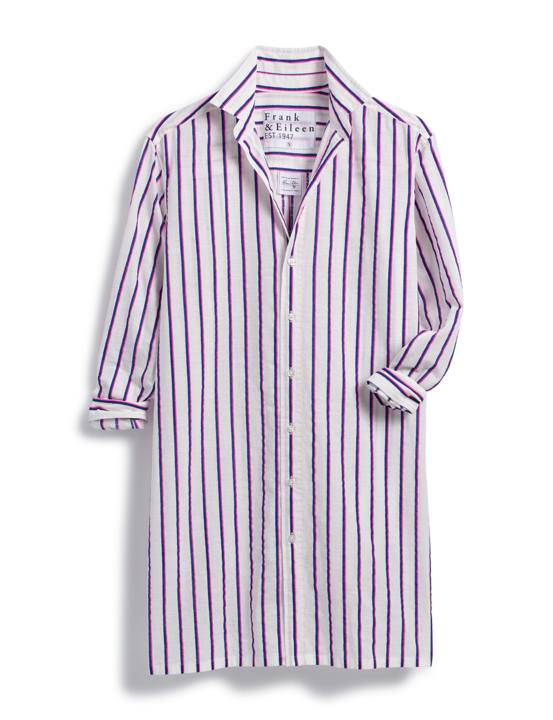 Frank & Eileen - Hunter Woven Button Up Dress in Neon Pink and Blue Stripe