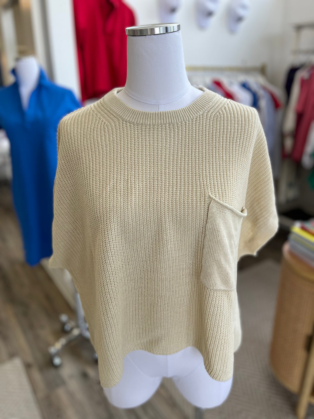 White + Warren - Linen Cotton Blend Pocket T-shirt in Soft Stone
