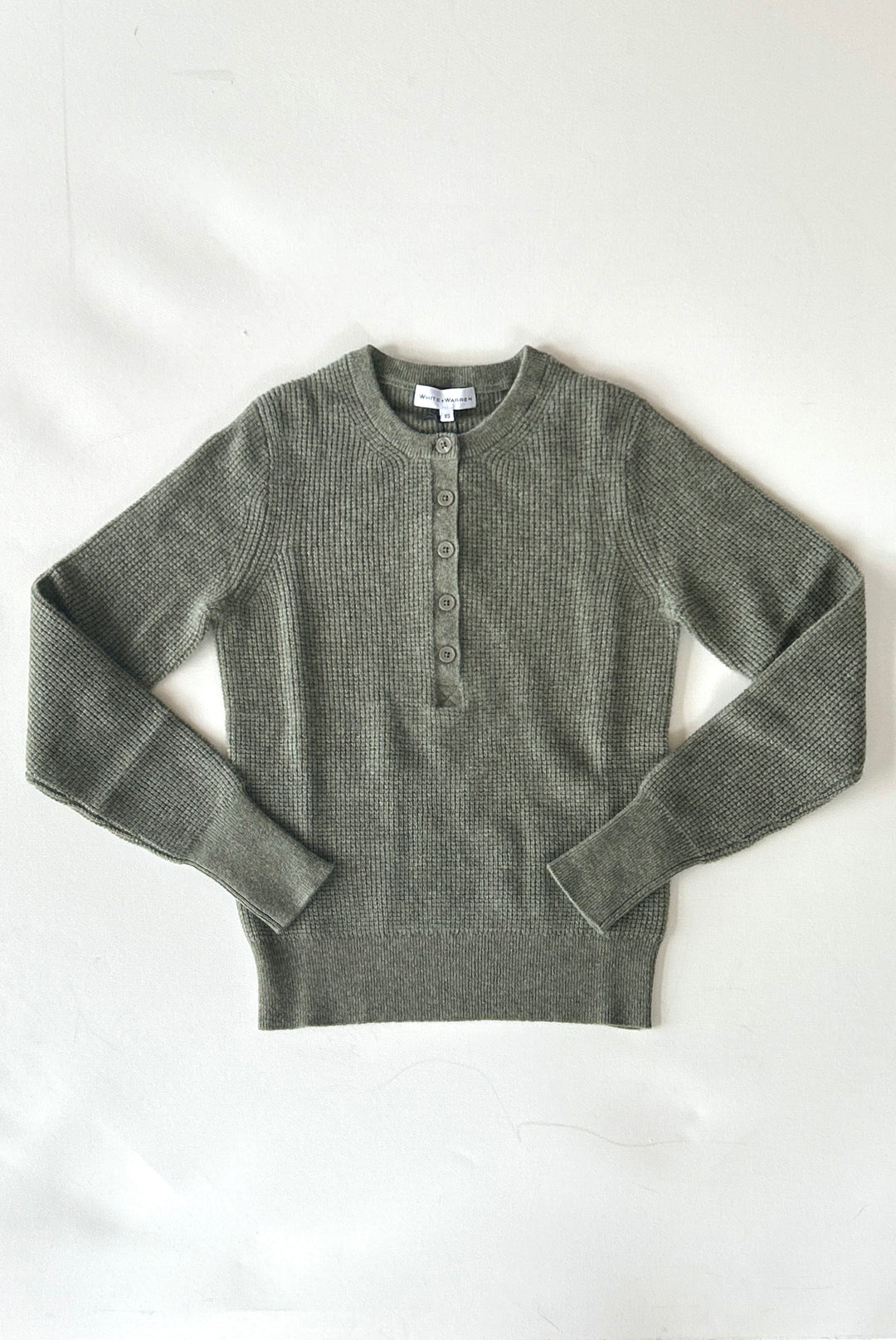 White +Warren - Cashmere Waffle Henley in Leaf Heather