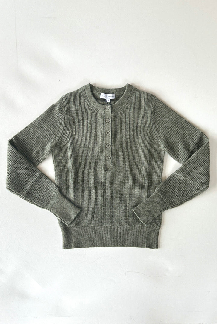 White +Warren - Cashmere Waffle Henley in Leaf Heather