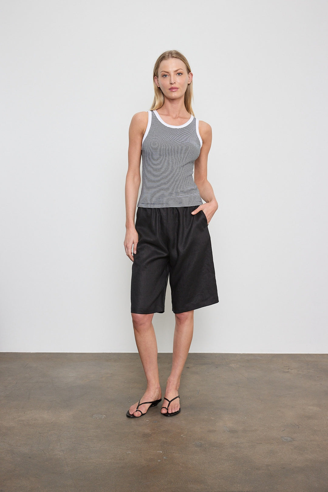 ENZA COSTA - Cotton Mini Stripe Tank in Black and White Stripes