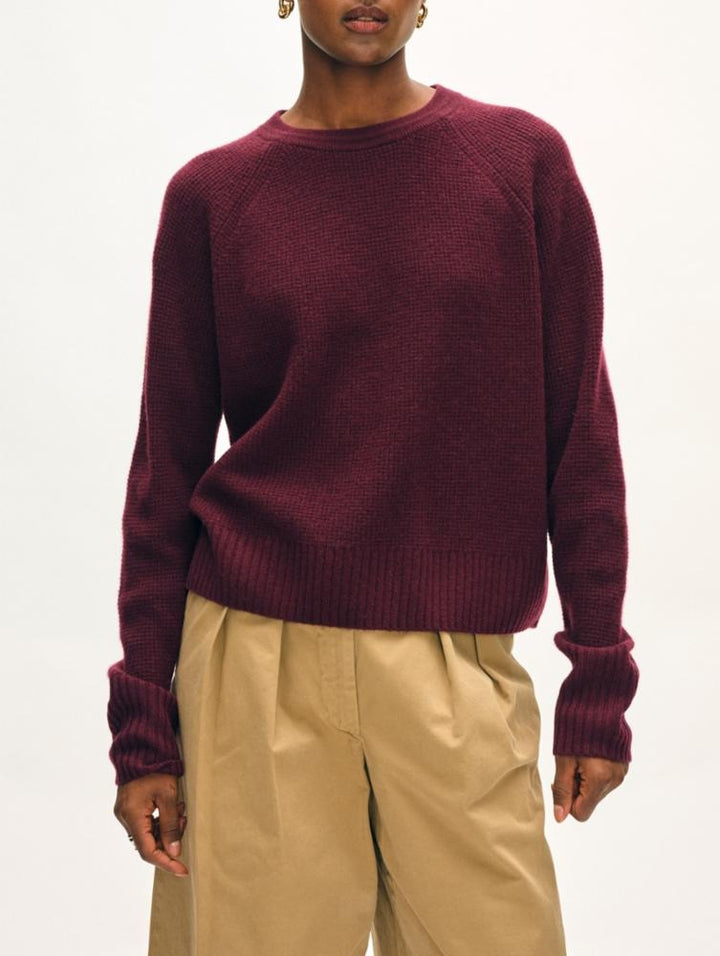 White + Warren - Cashmere Waffle Sweatshirt in Sangria
