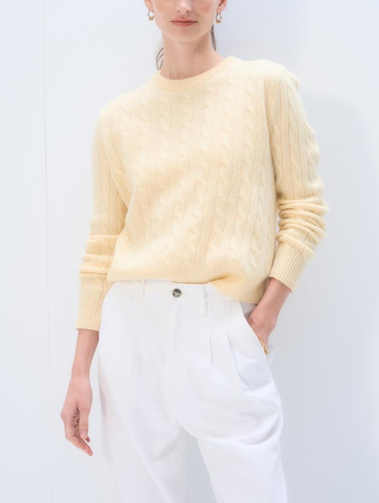 WHITE & WARREN - Cashmere Varsity Cable Crewneck in Lemonade