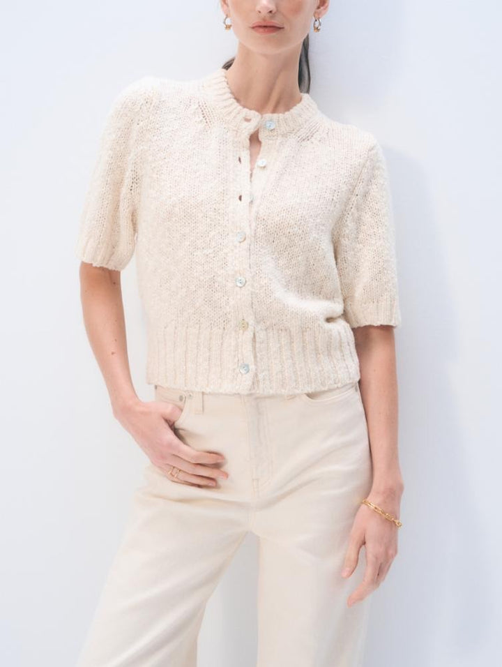 WHITE & WARREN - Marled Cotton Blend Top in Ivory