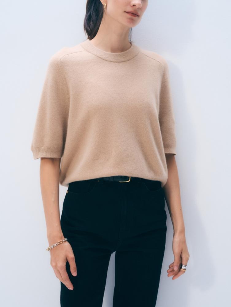 WHITE & WARREN - Cashmere Relaxed T-shirt in Muted Camel