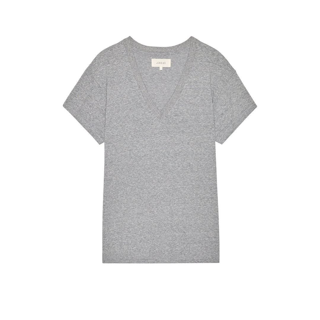 THE GREAT - The Slouchy V-Neck Tee in Heather Grey