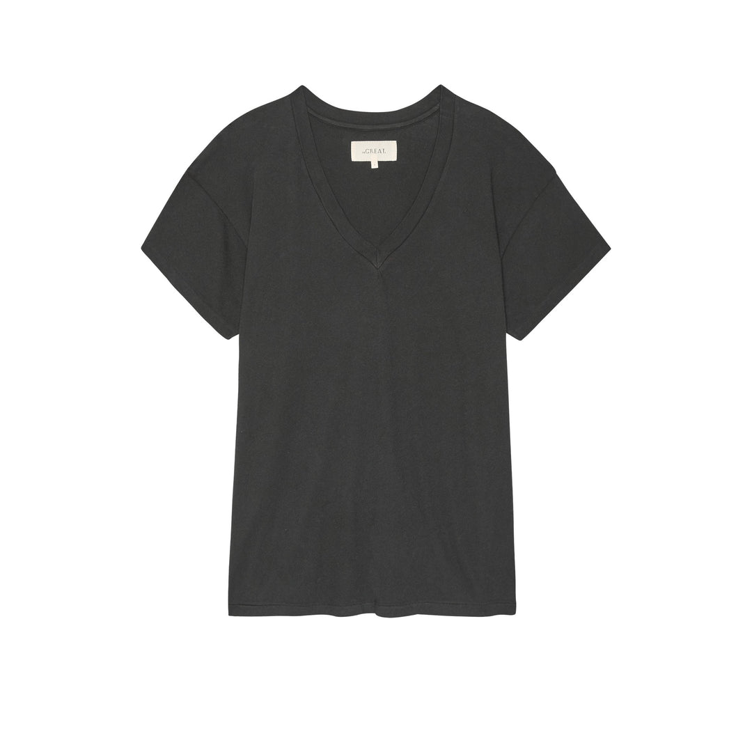 THE GREAT - The Slouchy V-Neck Tee in Almost Black
