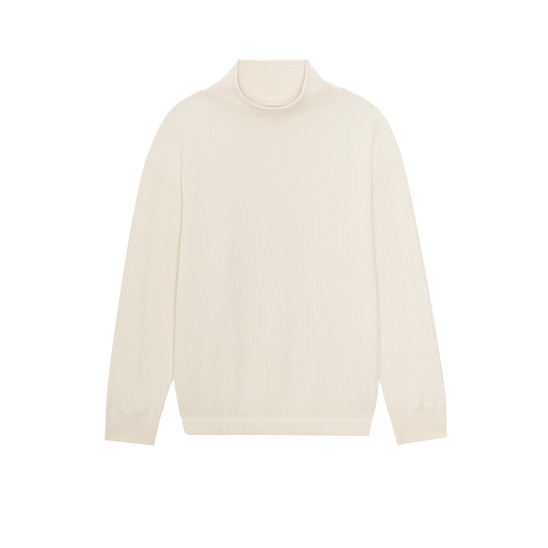 THE GREAT - The Waffle Mock Neck Sweatshirt in Washed White