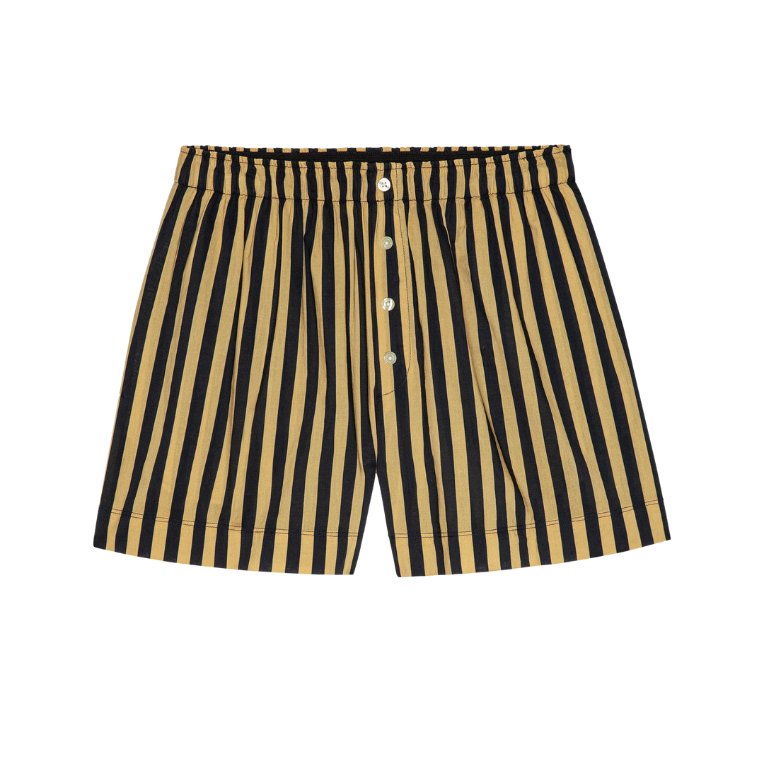 THE GREAT - The Boxer Short in Khaki Black Club Stripe