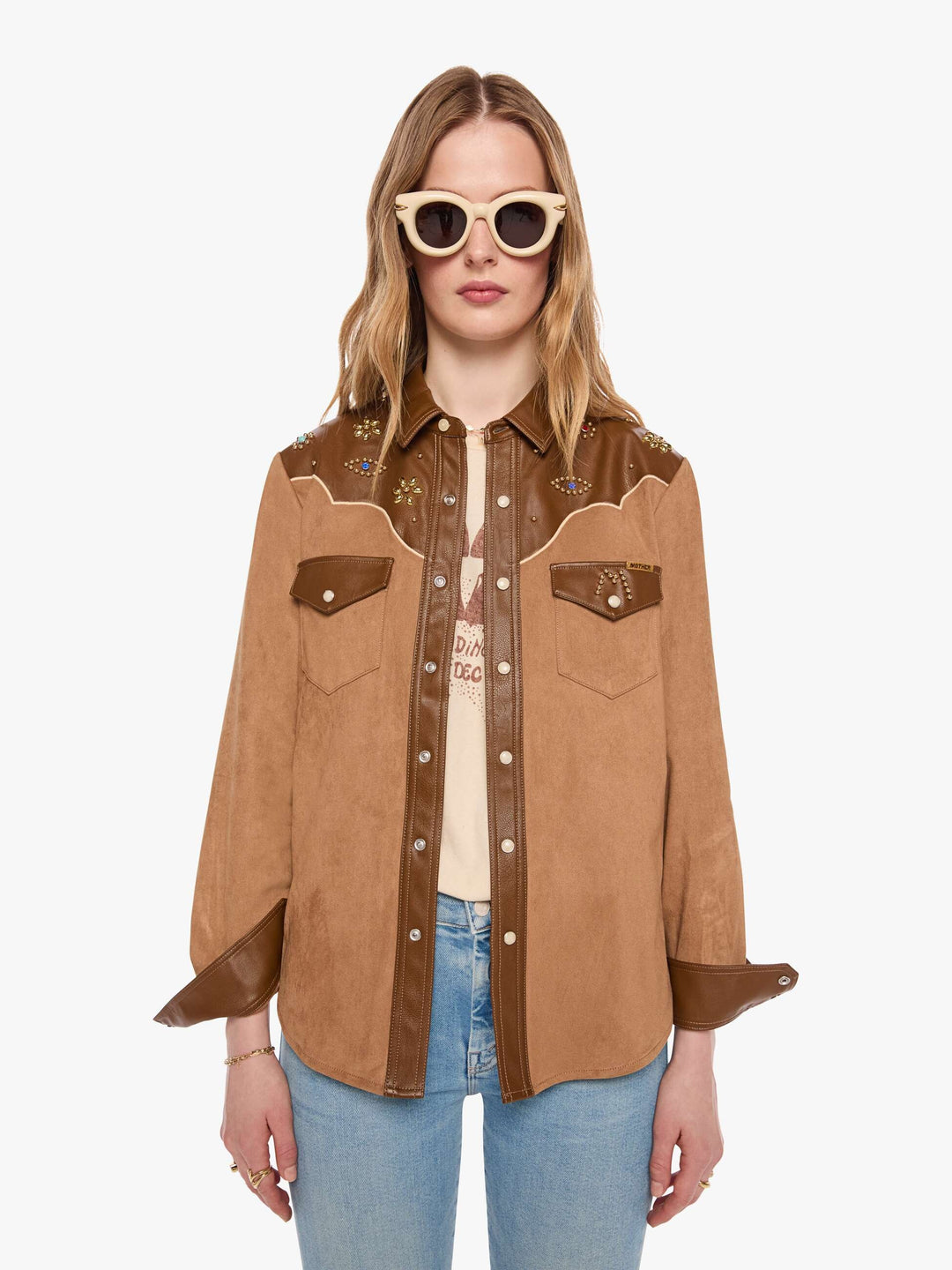 MOTHER - The Sueded Honey Shirt in Biscute Top