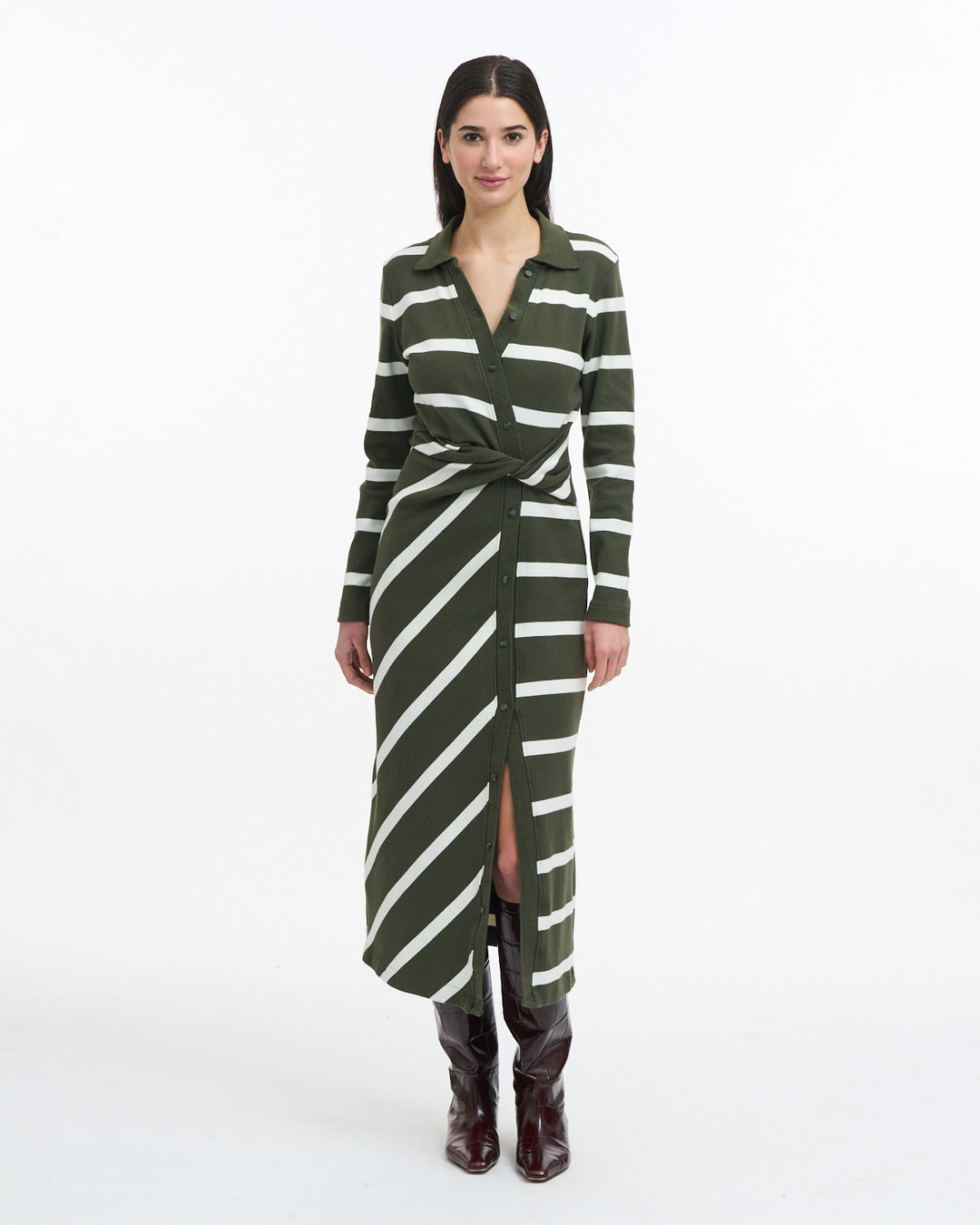 Tanya Taylor  Ellicot Dress in Army Chalk Wide Stripes