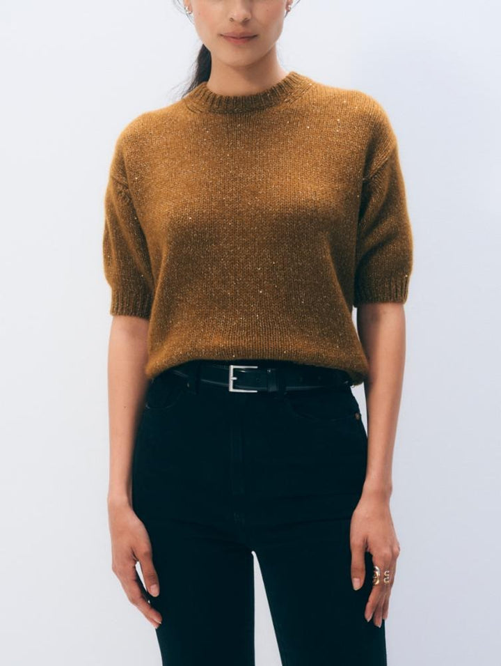 WHITE & WARREN - Cashmere Shine Tee in Antique Gold Shine