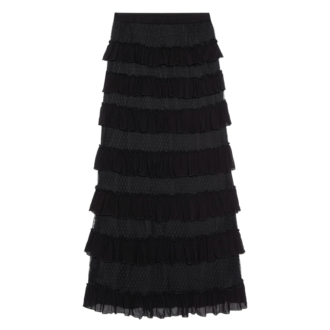 The Great - Winter Mesh Flounce Skirt in Black