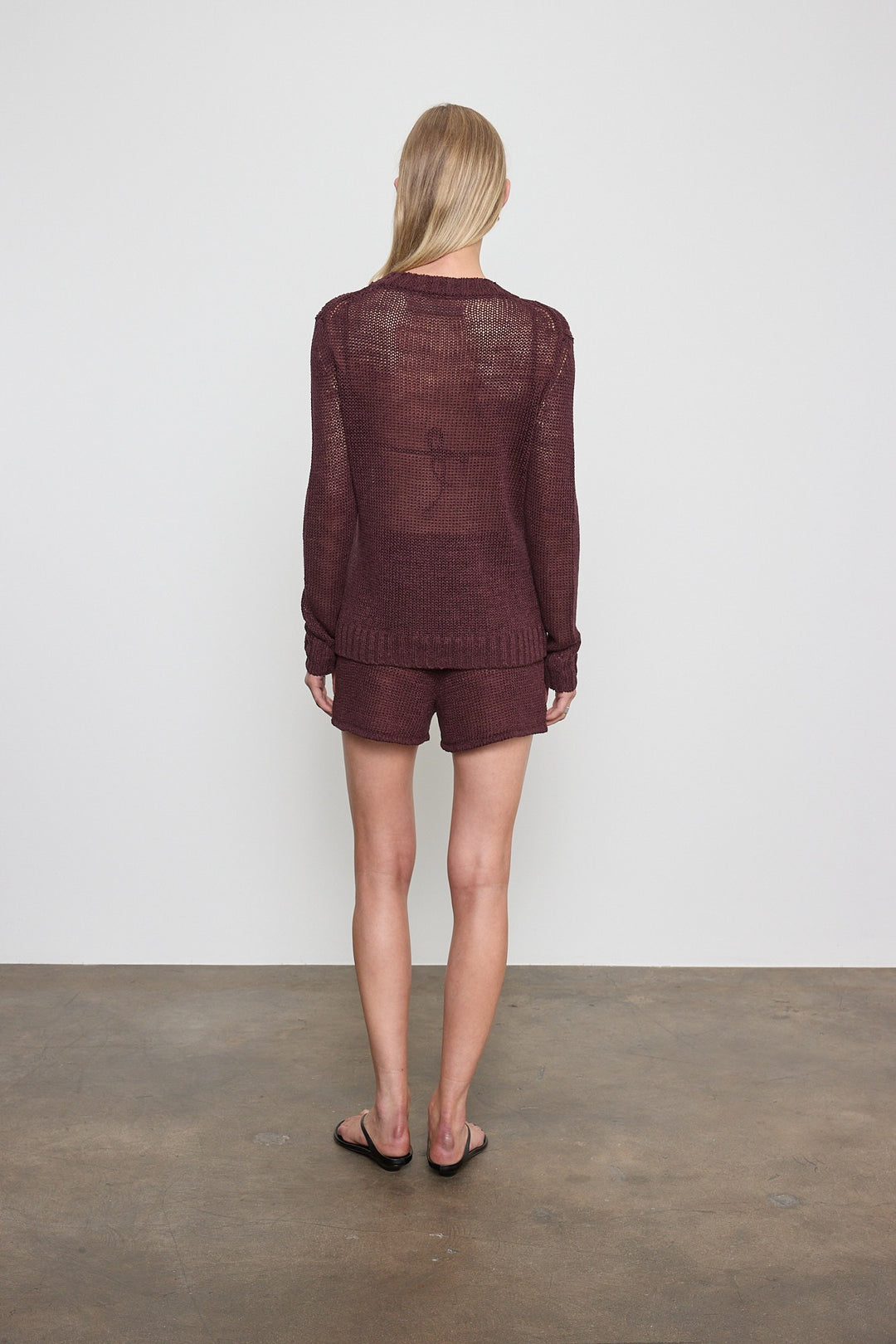 ENZA COSTA - Linen Open Knit Crewneck in Black Orchid