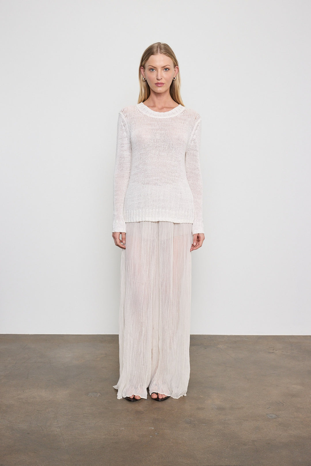 ENZA COSTA - Linen Open Knit Crewneck in White