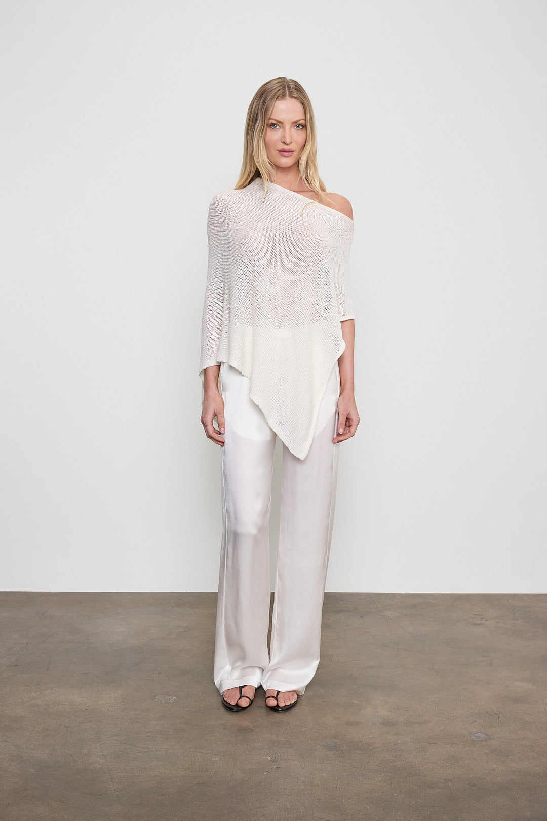 ENZA COSTA - Linen Open Knit Poncho in White