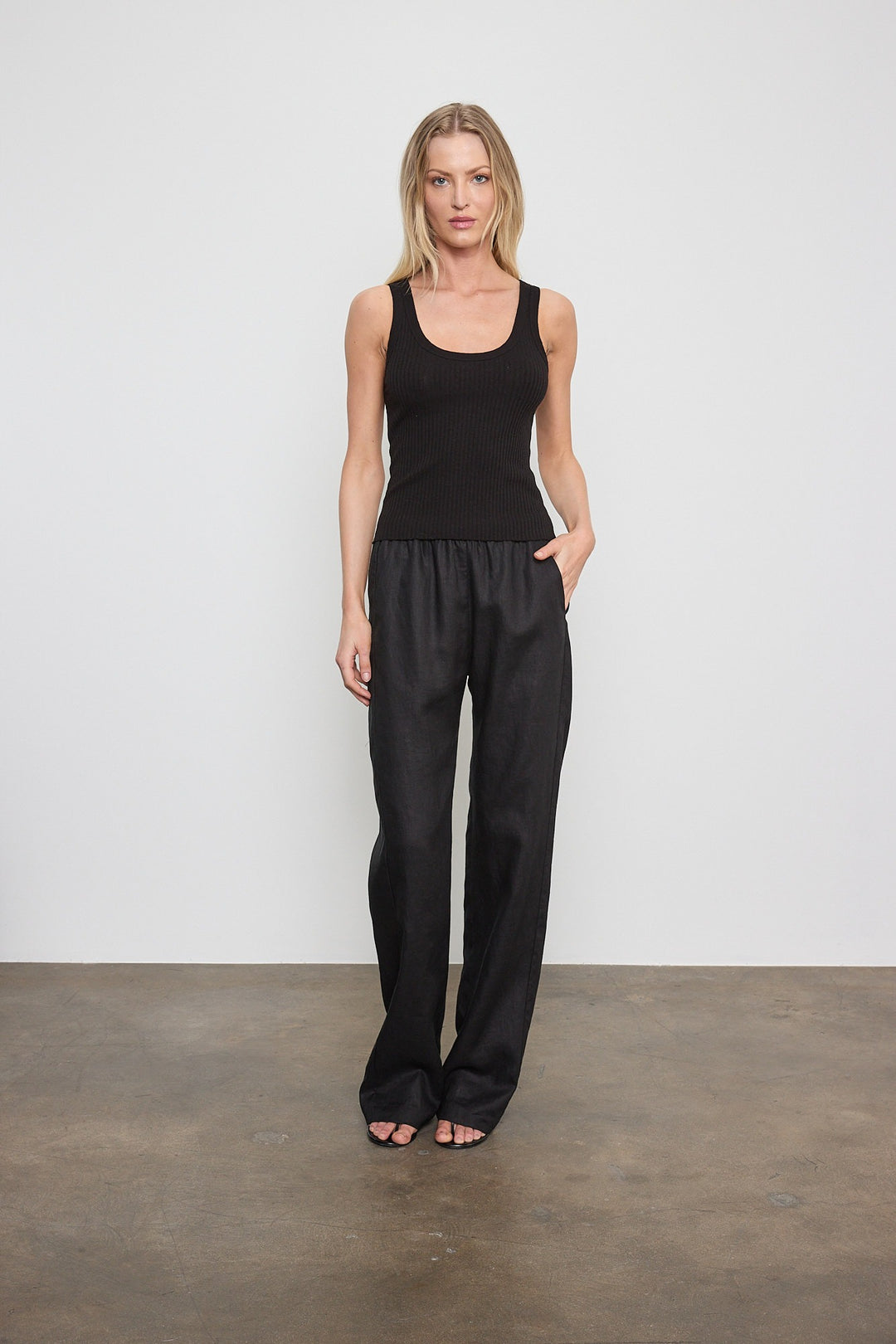 ENZA COSTA - Military Rib Crop Tank in Black