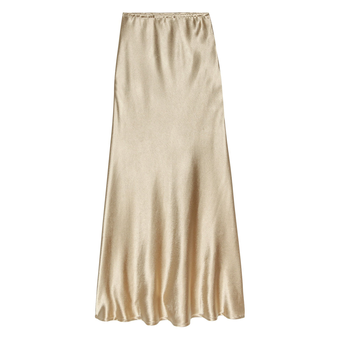 THE GREAT - The Elastic Bias Skirt in Gold Shimmer