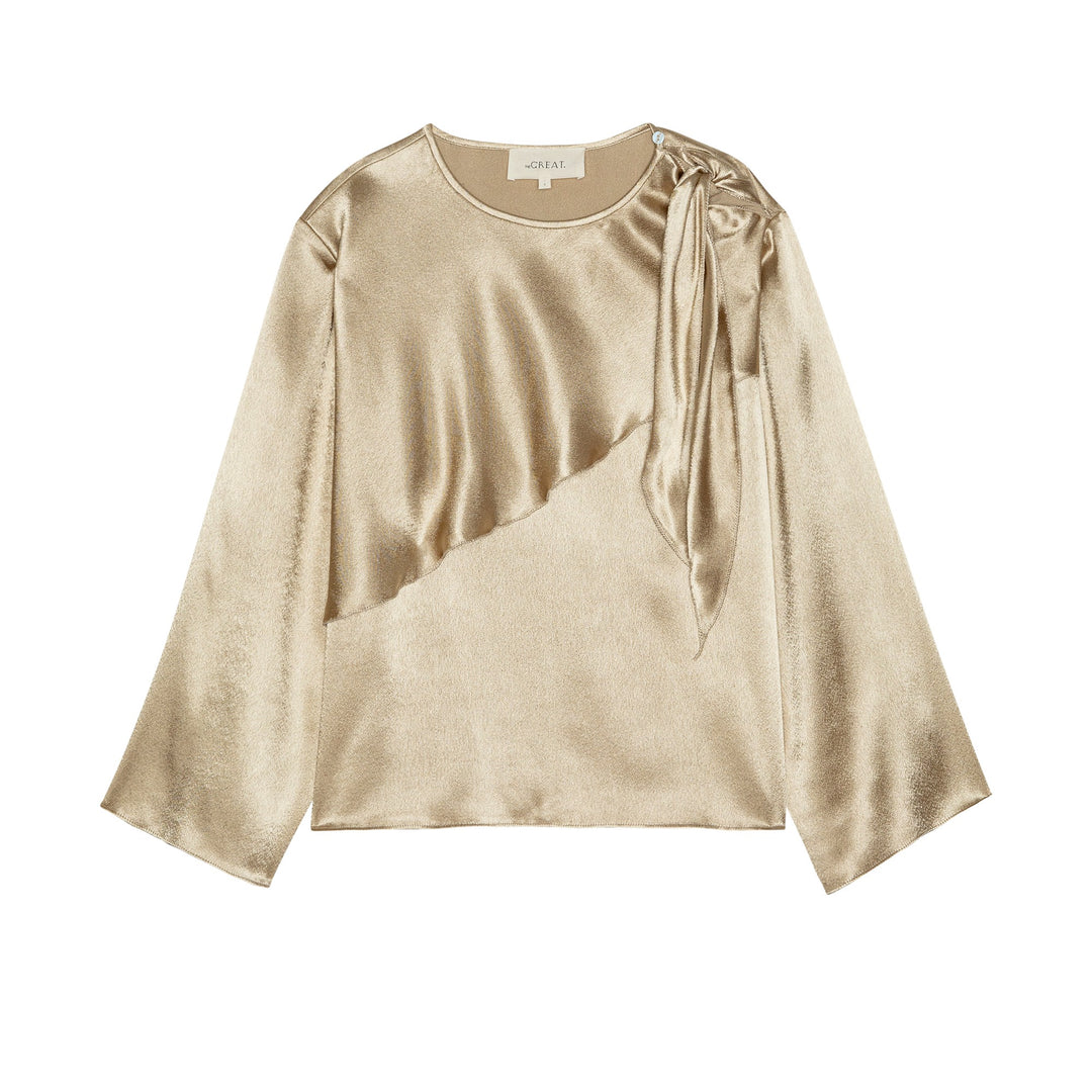 THE GREAT - The Scarf Tie Top in Gold Shimmer