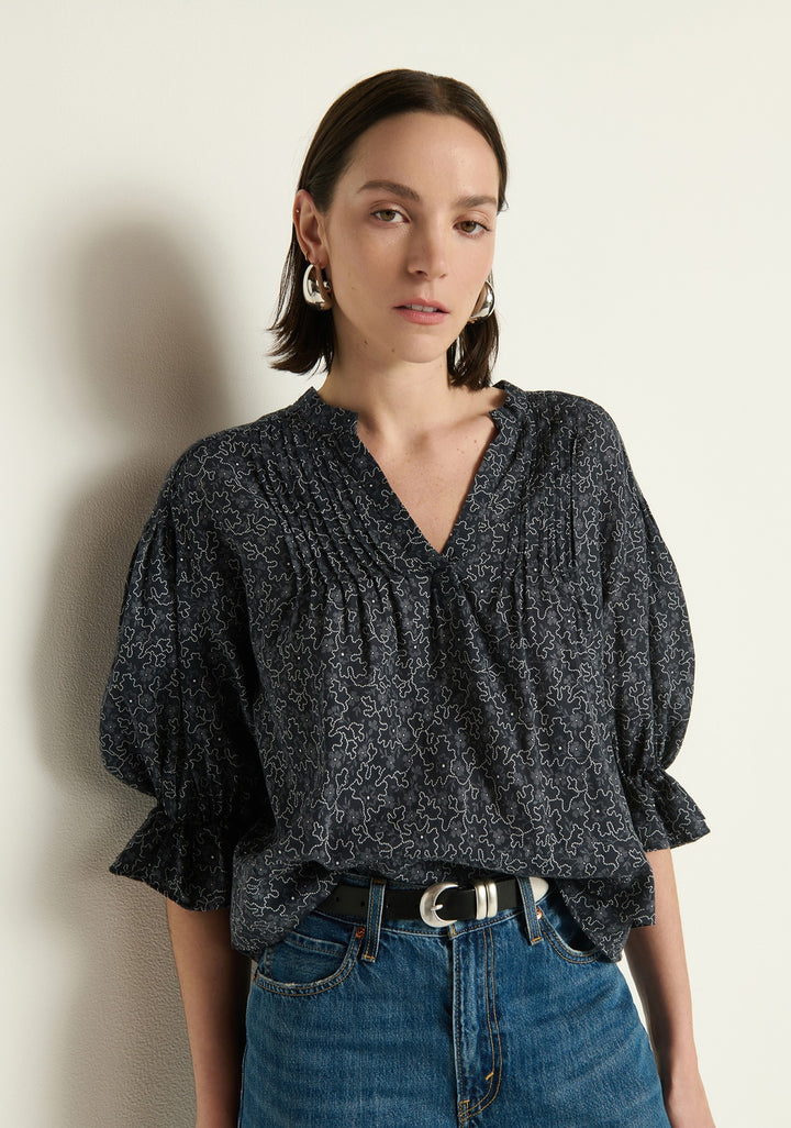 NATION LTD - Scarlet Pintuck Blouse in Santa Fe Floral