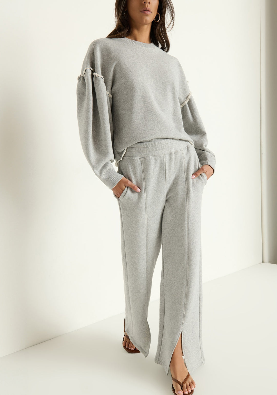 NATION LTD - Lincoln Front Slit Knit Pant in Heather Grey