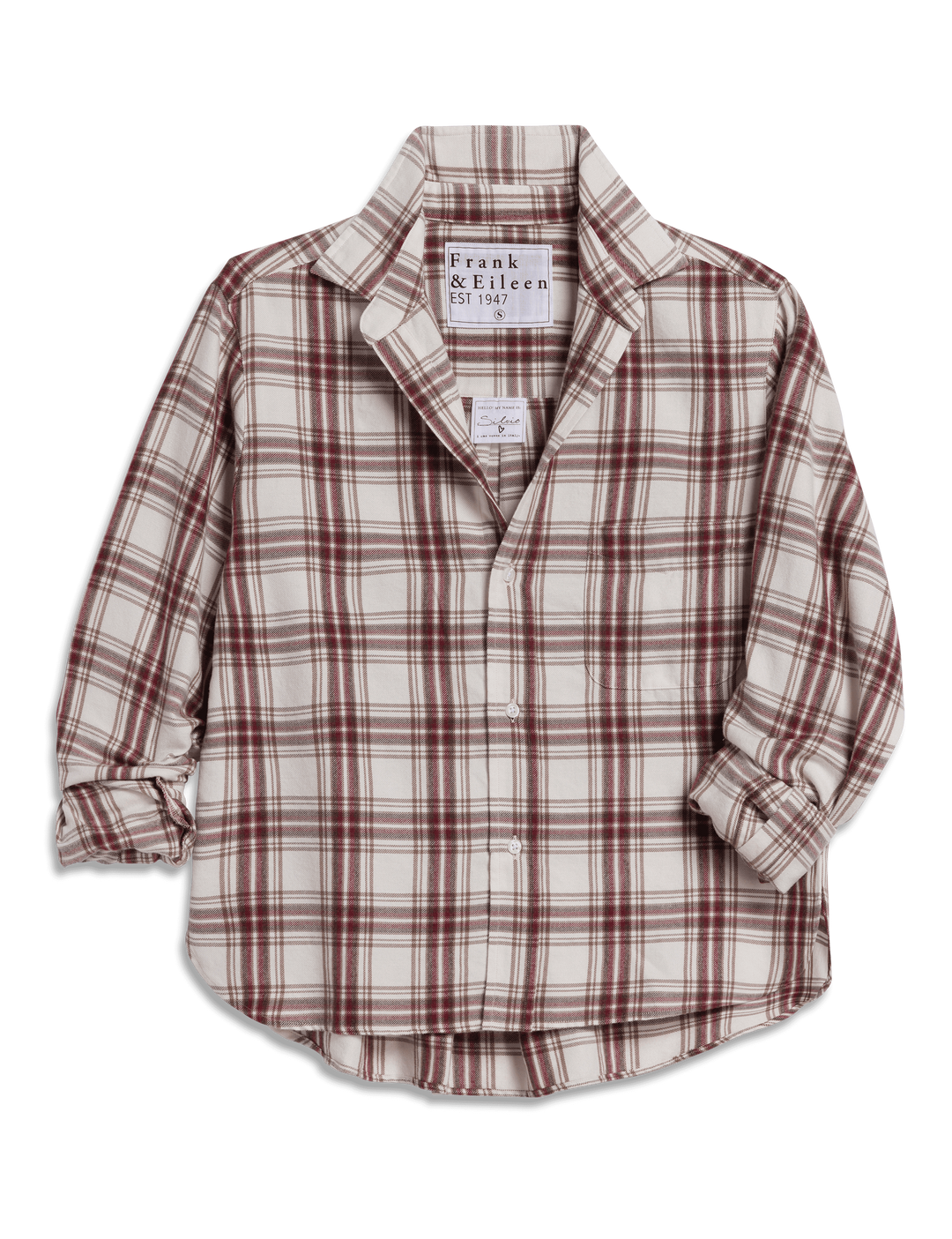 Frank & Eileen - Silvio Untuckable Shirt in Cream Wine Brown Plaid
