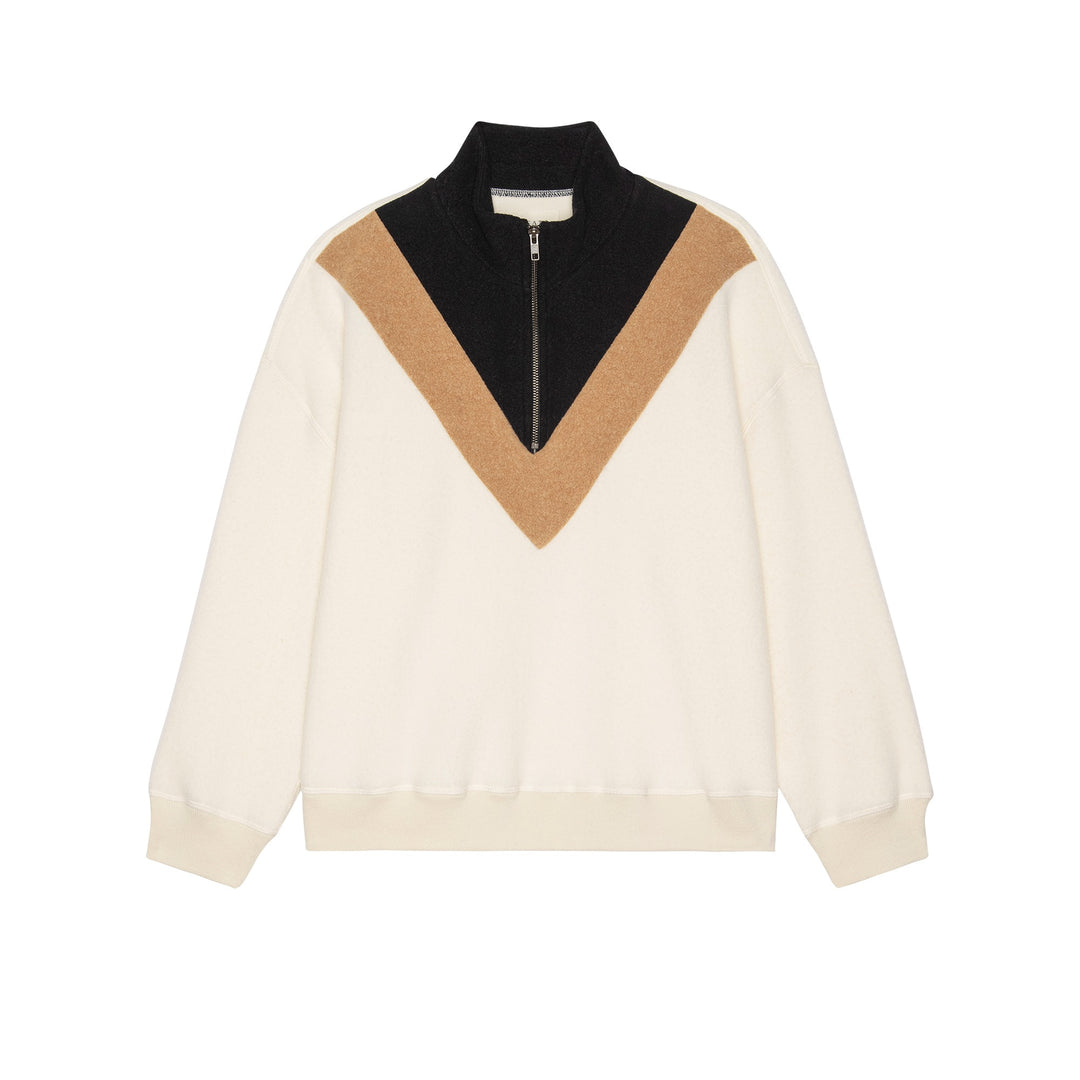 The Great - The Colorblock Plush Chalet Sweatshirt in Washed White