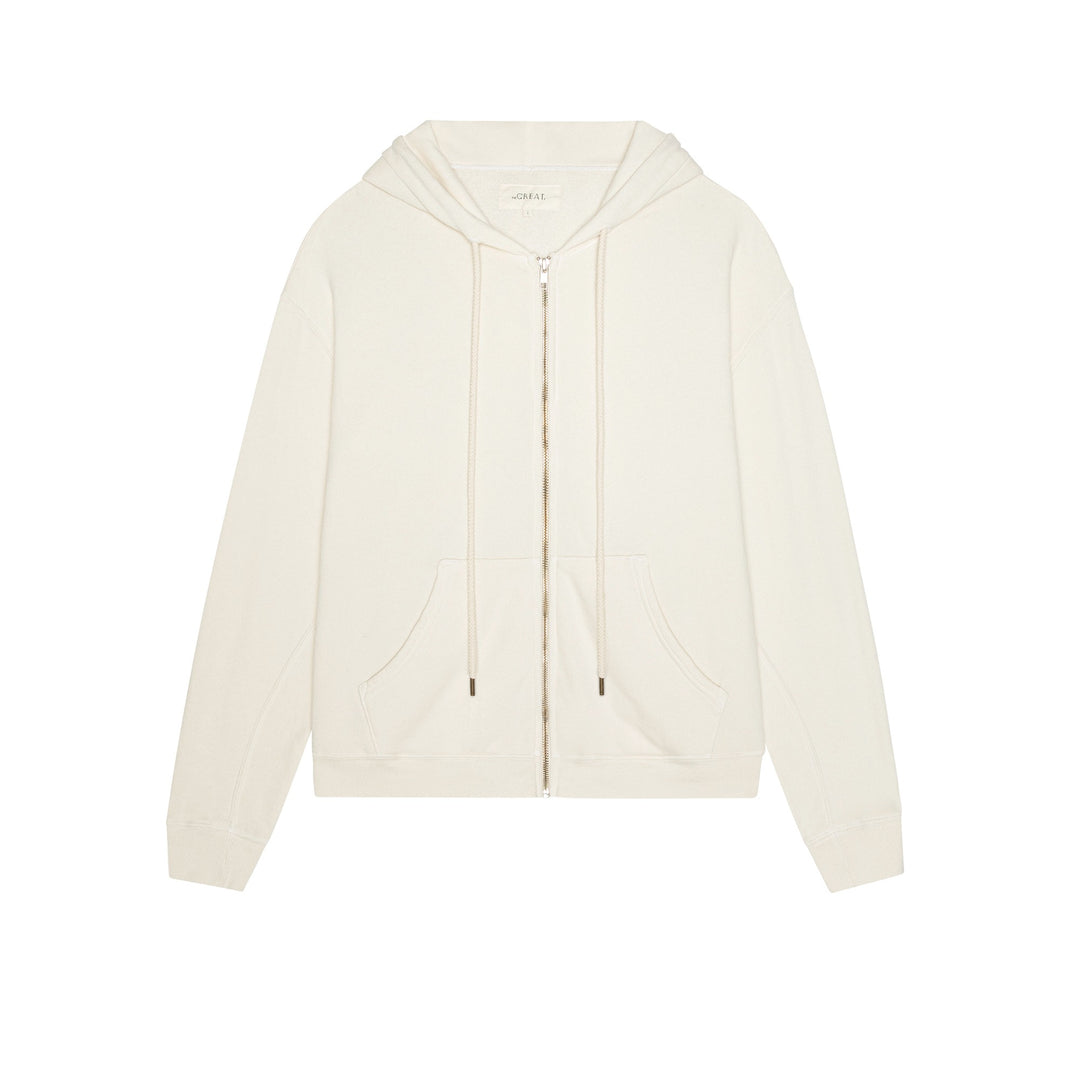 THE GREAT - Fleece Campus Hoodie in Washed White