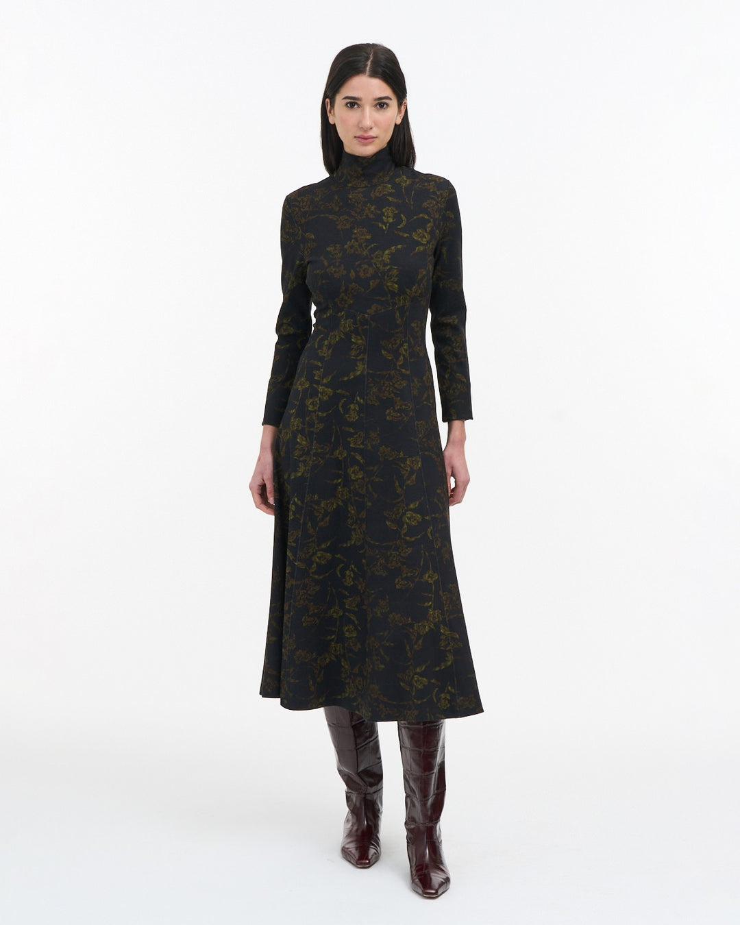 Thea Dress in Black & Forset Green Multi XS