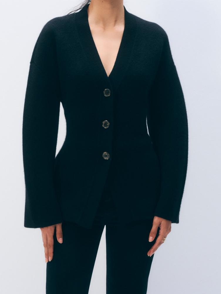 WHITE & WARREN - Cashmere Blend Belted Cardigan in Black