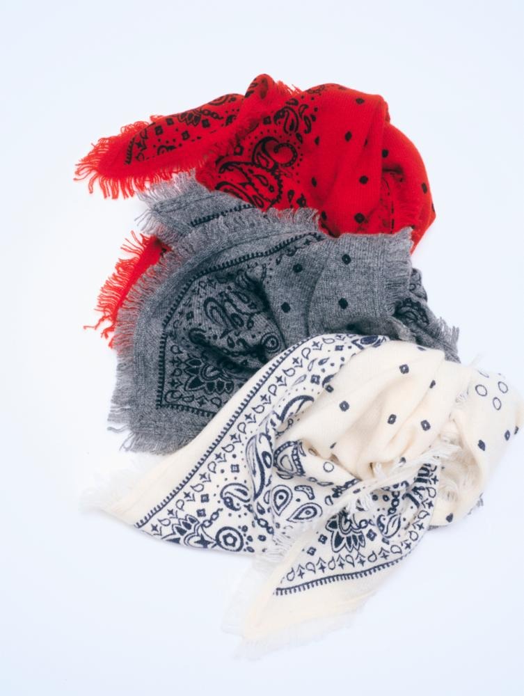 WHITE & WARREN - Cashmere Printed Bandana in Graphite Heather