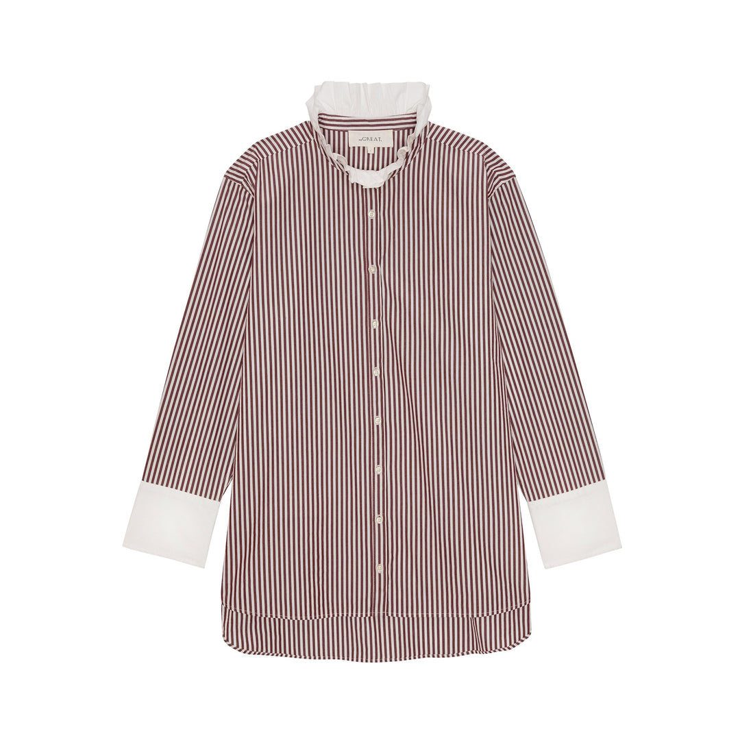 THE GREAT - The Ruffle Neck Shirt in Yorkshire Stripe