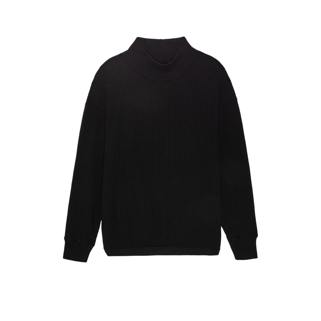 THE GREAT - The Waffle Mock Neck Sweatshirt in Black