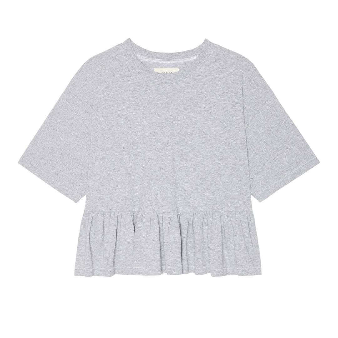THE GREAT - The Oversized Ruffle Peplum Tee in Heather Grey