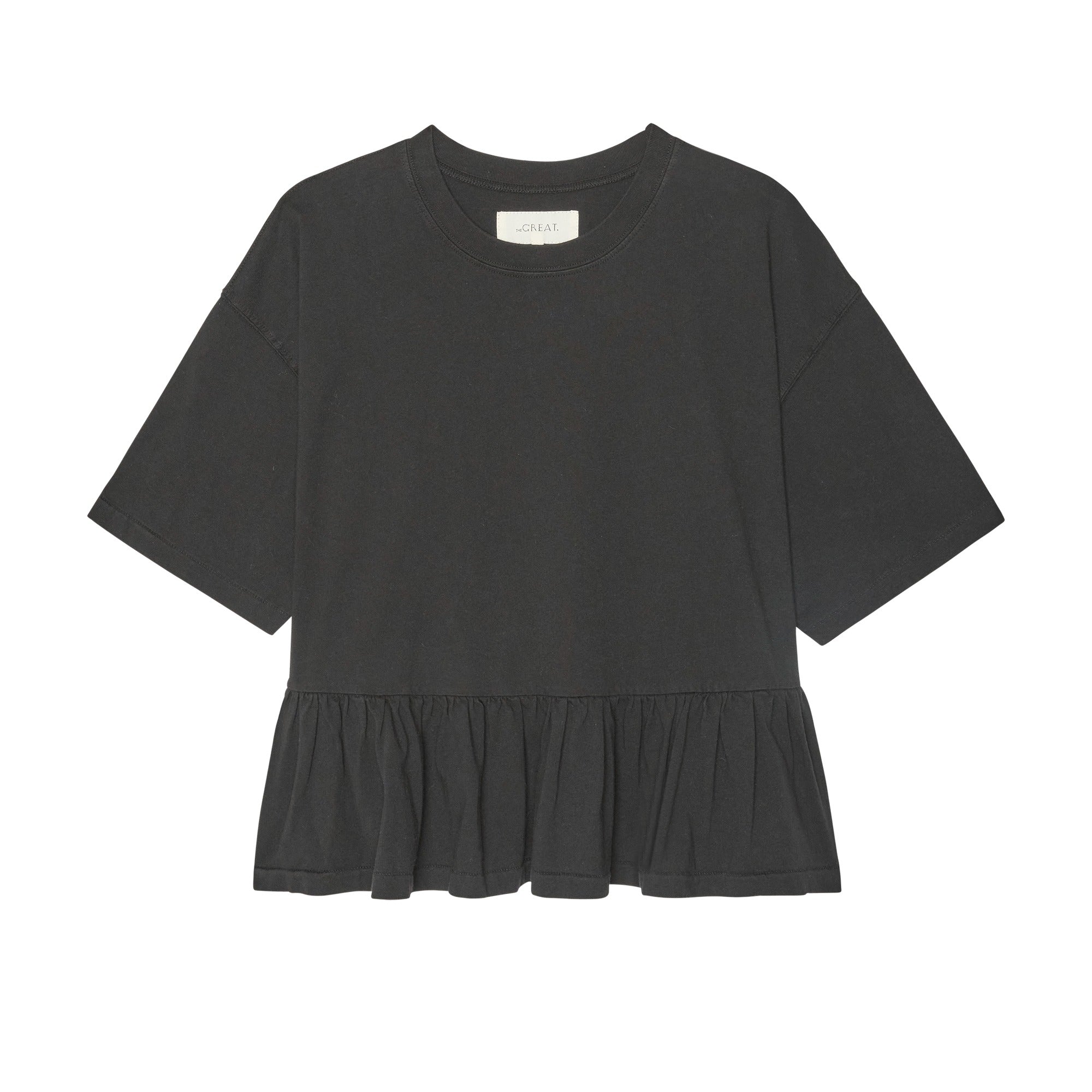 THE GREAT - The Oversized Ruffle Peplum Tee in True Black – Blond