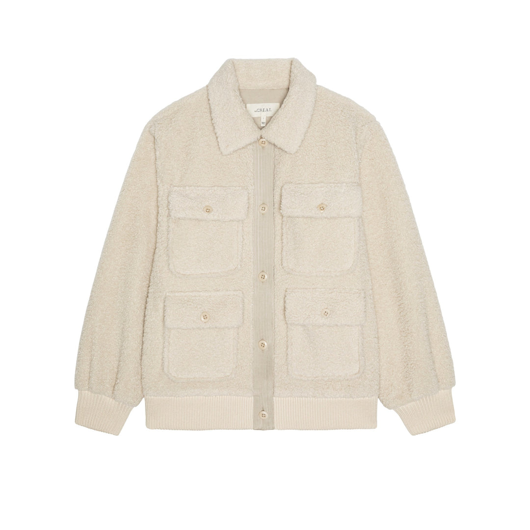 THE GREAT - The Patch Pocket Plush Jacket in Cream