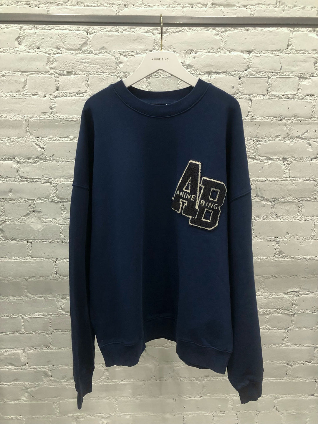 Anine Bing - Miles Oversized Letterman Sweatshirt in Washed Navy