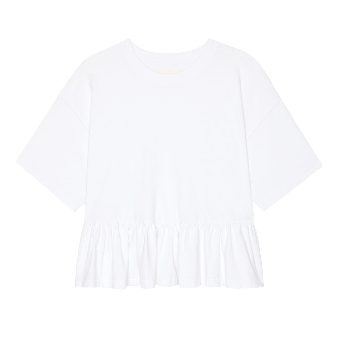 THE GREAT - The Oversized Ruffle Peplum Tee in True White